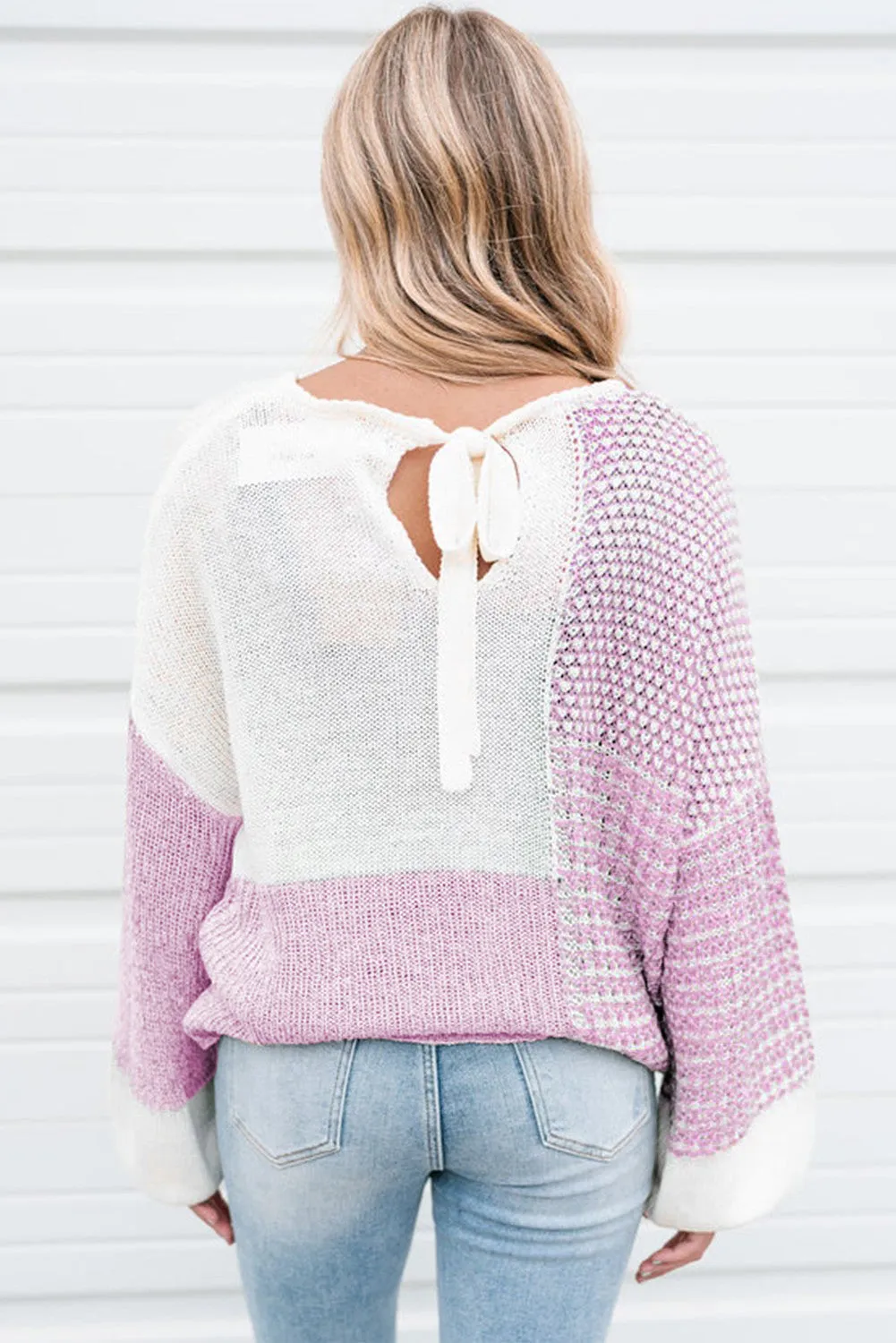 KaleaBoutique Neutral Colorblock Tie Back Sweater