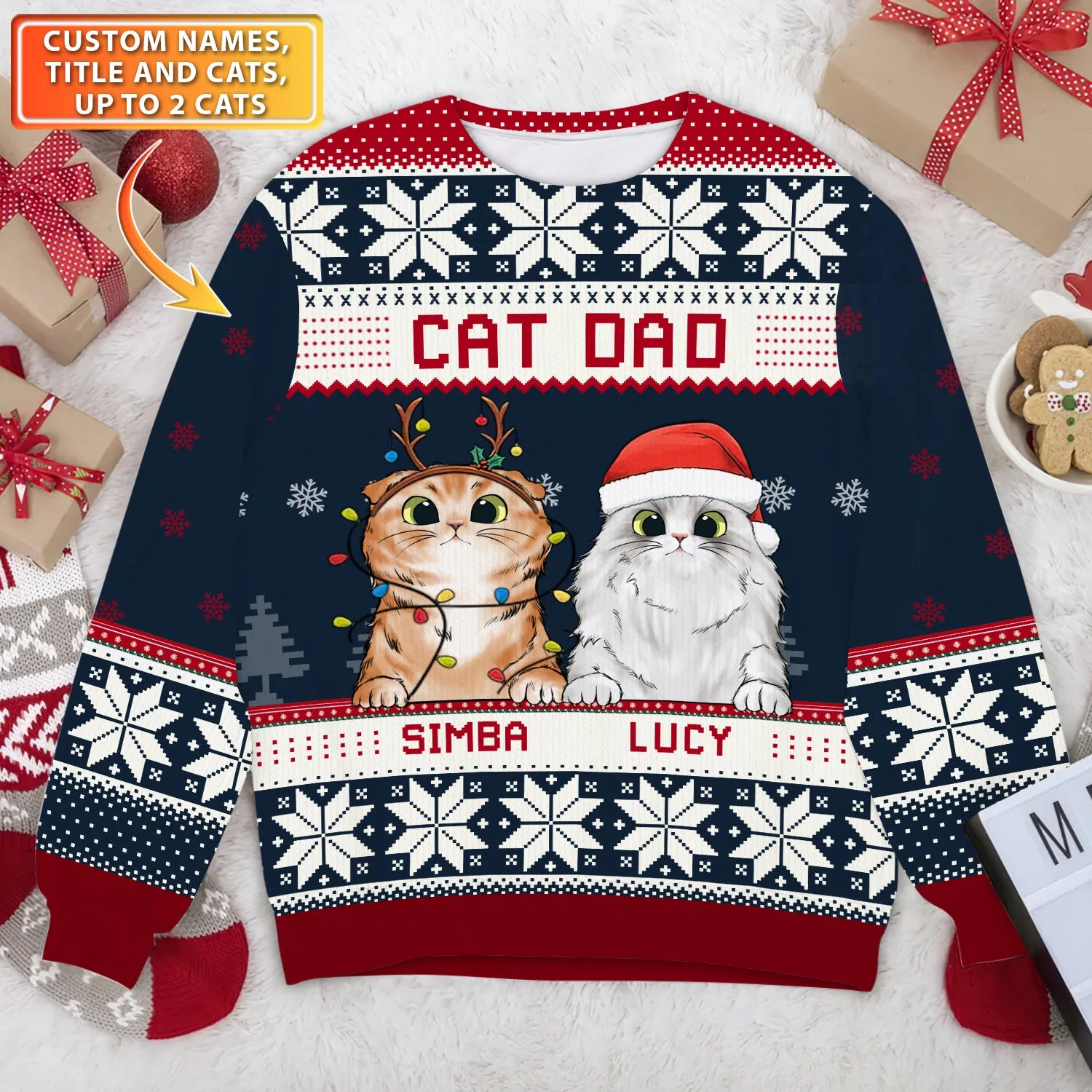 Merry Christmas, Cat Mom Cat Dad Personalized 3D Shirts Design Sweater, Christmas Gift