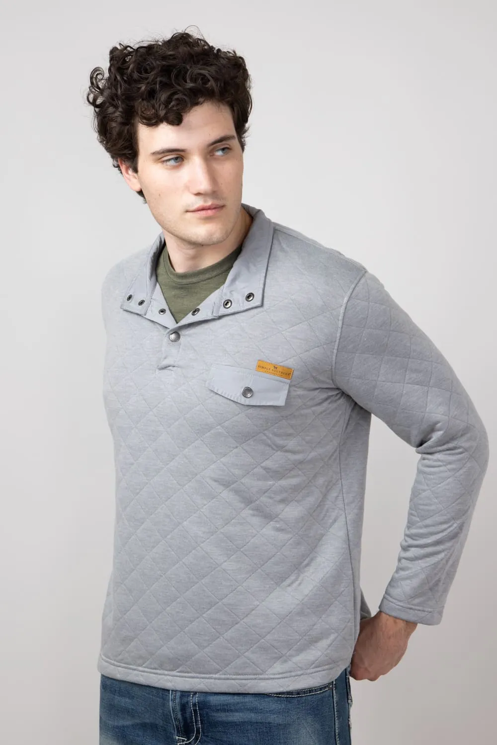 Simply Southern Quilted Pullover for Men in Ash | PP-0224-MN-PULL-QLTD-ASH